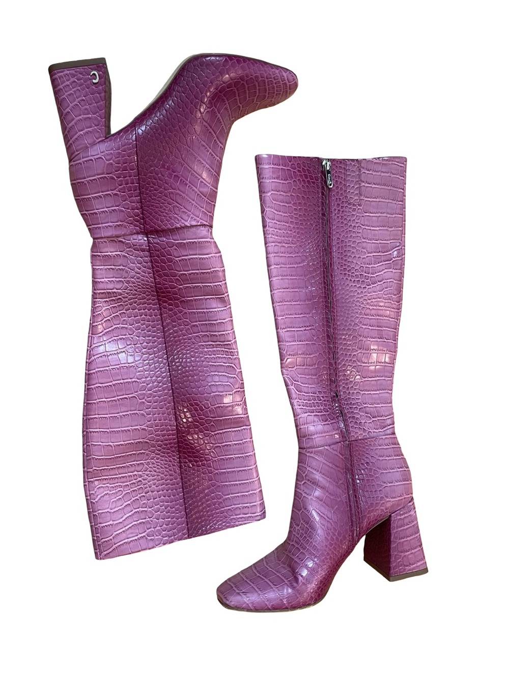 CIRCUS BY SAM EDELMAN KARINA PINK CROC HEELED BOOTS
